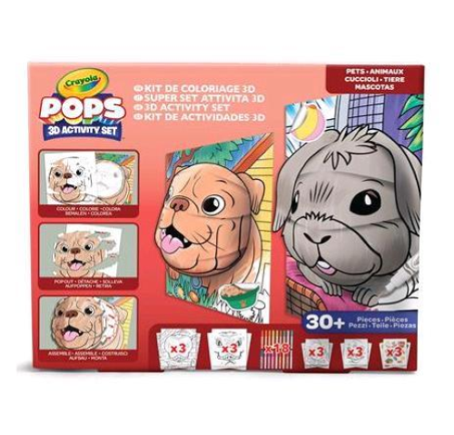 CRAYOLA POPS PETS SUPER SET 3D ATTIVITÀ PER COLORARE E CREARE DISEGNI CON CARTONCINI PENNARELLI FOGLI ADESIVI COLORI ASSORTITI